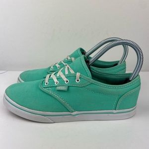 Vans Off the Wall Mint Green Canvas skate shoes.